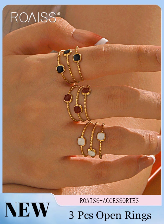 رويس 3 قطع خواتم نسائية مفتوحة هندسية، خواتم قابلة للتعديل من الفولاذ المقاوم للصدأ، خواتم أنيقة عتيقة، مناسبة للارتداء اليومي والحفلات للسيدات - Image 1