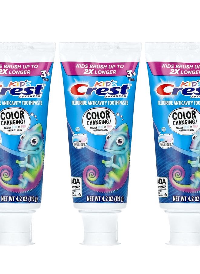 Crest Kids Advanced Fluoride Anticavity Toothpaste 3+ Yrs Bubblegum 3 Pack 4.2 oz (119 g) Each 