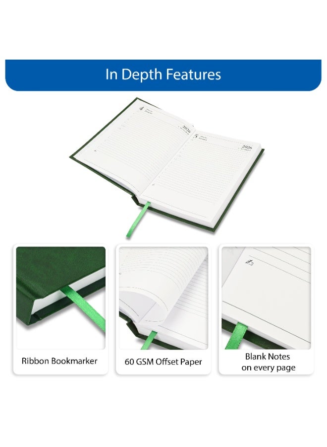 FIS 2026 Diary, A5 Size Diary(148x210mm), Hard Cover Vinyl Materials, English, 60gsm White Paper, Green Color-FSDI21E26GR - Image 5