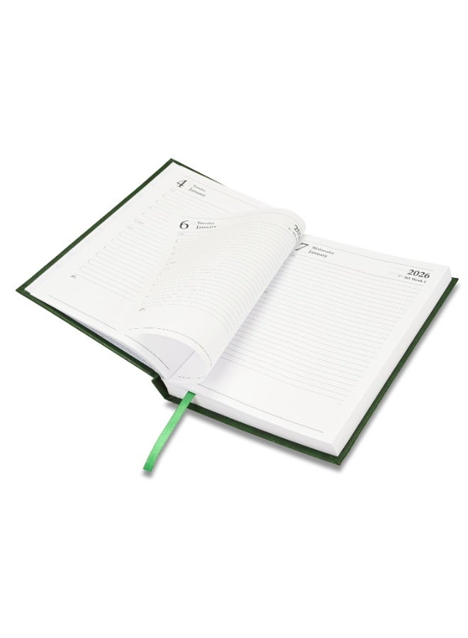 FIS 2026 Diary, A5 Size Diary(148x210mm), Hard Cover Vinyl Materials, English, 60gsm White Paper, Green Color-FSDI21E26GR - Image 2