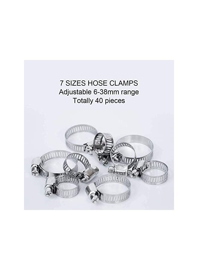 PROMASS promass 40 Pcs Hose Clamp Assortment, 7 Sizes Adjustable Pipe Tube, 304 Stainless Steel Worm Gear Hose Spring Clamp for Pipe, Tube, Fuel Line, Plumbing  - Image 5