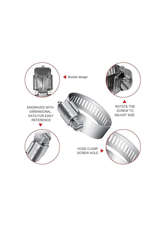 PROMASS promass 40 Pcs Hose Clamp Assortment, 7 Sizes Adjustable Pipe Tube, 304 Stainless Steel Worm Gear Hose Spring Clamp for Pipe, Tube, Fuel Line, Plumbing  - Image 3