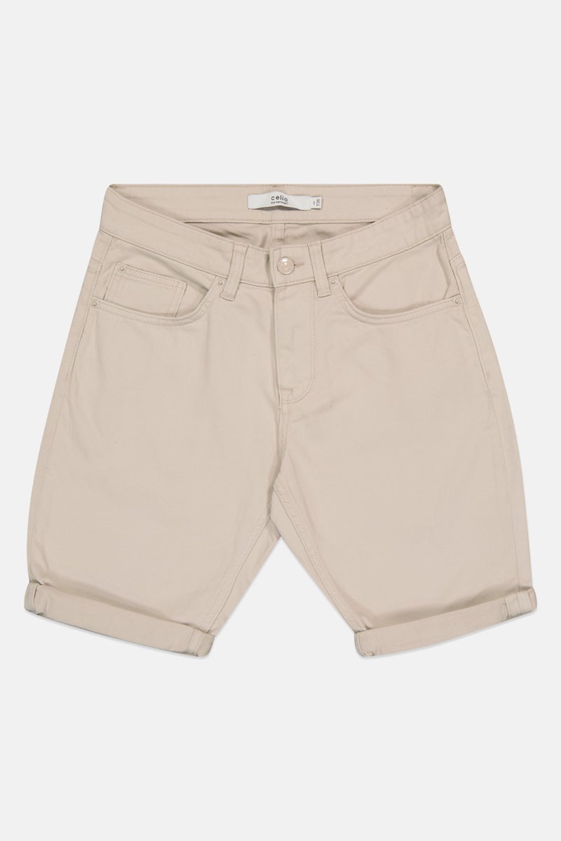 Celio Men Plain Basic Shorts, Biege - Image 2