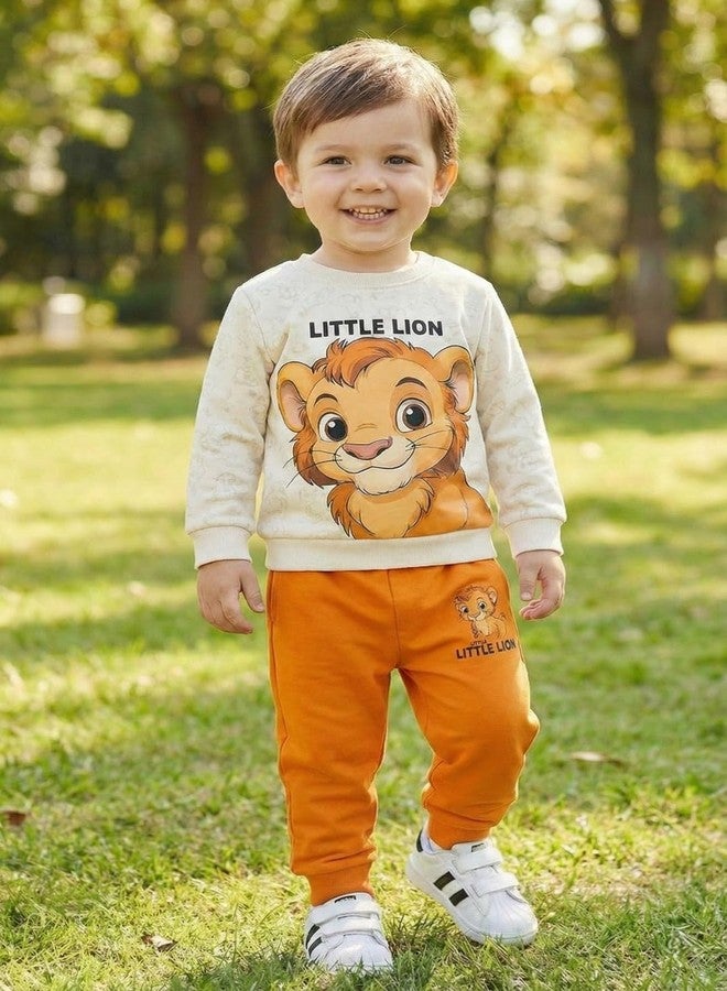 RIZZQ Boys Cotton Clothing Set | Kids Dress for Boys Full Sleeve Printed T-Shirt & Pant | Soft Cotton Winter Wear Outfit for Boy | Comfortable for Wear (White & Red, 1-2 Y) - Image 2