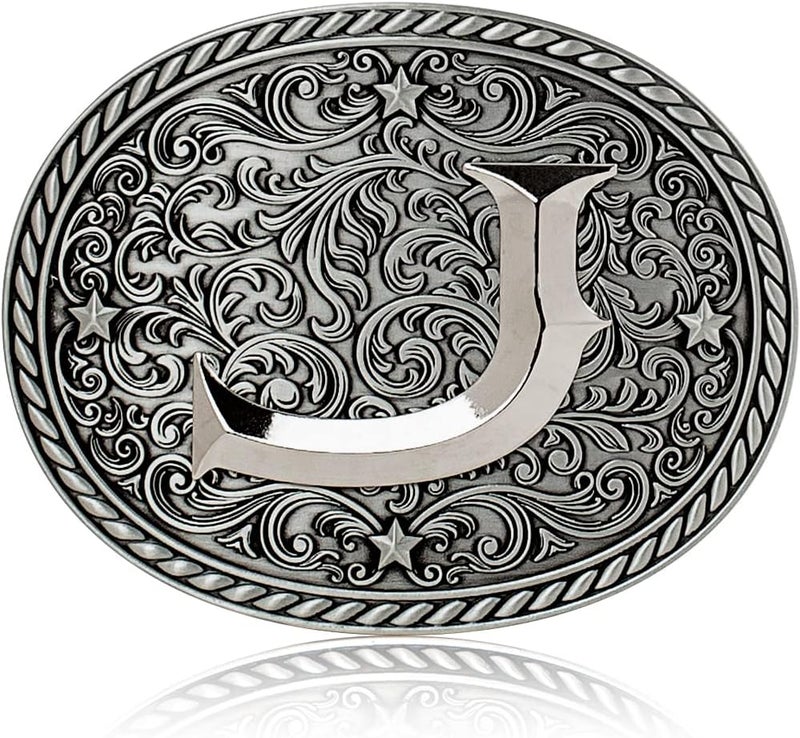 Itera Western Cowboy/Cowgirl Initial Belt Buckle-Silver- Large Letter Buckles for Men and Women - Custom Girls/Boys - Image 1