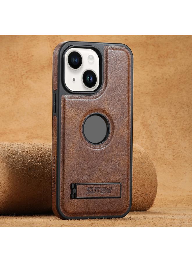 Suteni Case For iPhone 13 G2 Magsafe Oil Wax Leather Back Phone Case with Holder - Image 1