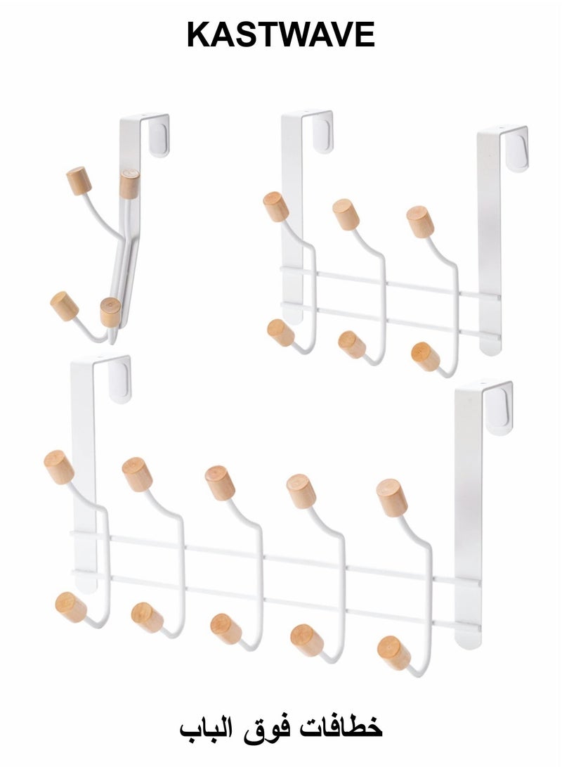 KASTWAVE Over The Door Hooks, Sturdy Metal Over The Door Hanger with Wooden Edge (3 Pcs Set, 20 Hooks) - Image 1