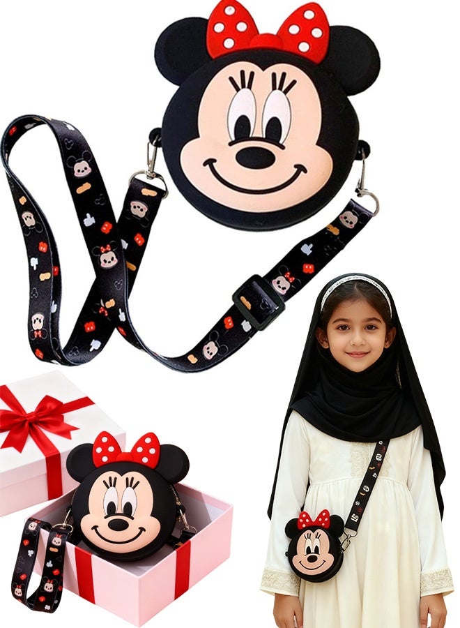 Kids Minnie Mouse Silicone Shoulder Bag Cute Cartoon Mini Purse with Adjustable Strap Suitable for Preschool Travel Playground Shopping Daily Wear Lightweight Toddler Gift for Birthdays Holidays,Little Girls Who Love Minnie - Image 1