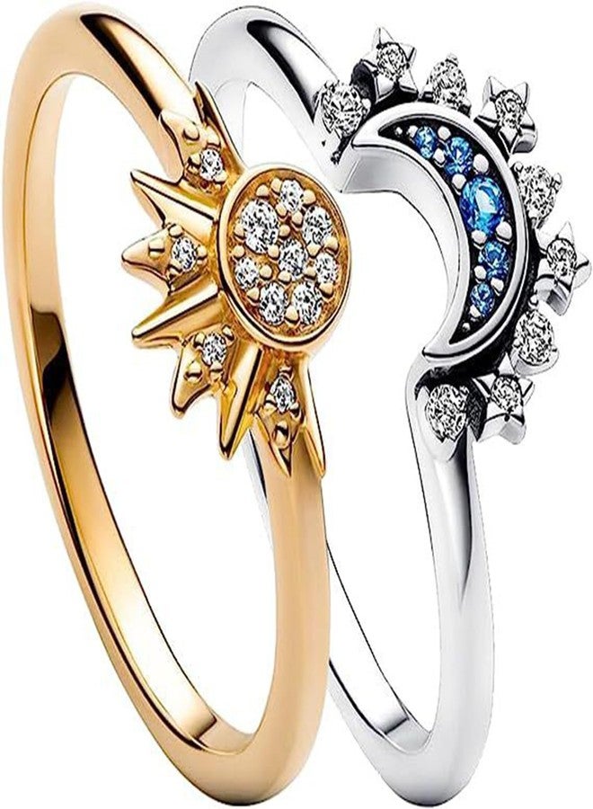 طقم خواتم BBLING بتصميم الشمس والقمر، خواتم متطابقة لوعد الصداقة، هدايا عيد ميلاد وذكرى زواج للنساء (7، A) - Image 1