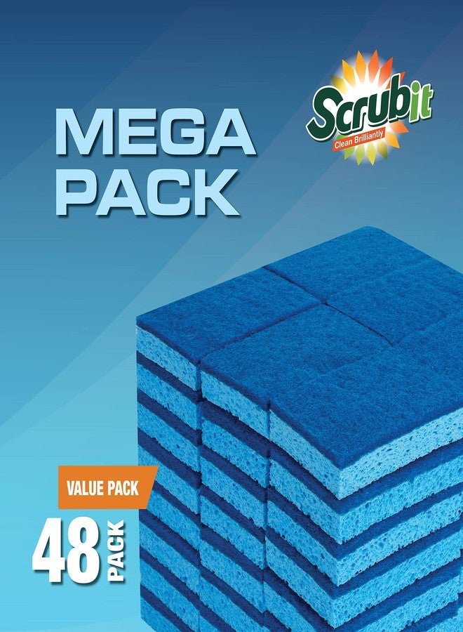 SCRUBIT 48 Pack Kitchen Sponges - Dish Sponge for Washing Dishes, Kitchen & Bathroom - Blue Dishwashing Sponges Along with A Thought Scrubber - Bulk Cleaning sponges Kitchen (Blue) - Image 2
