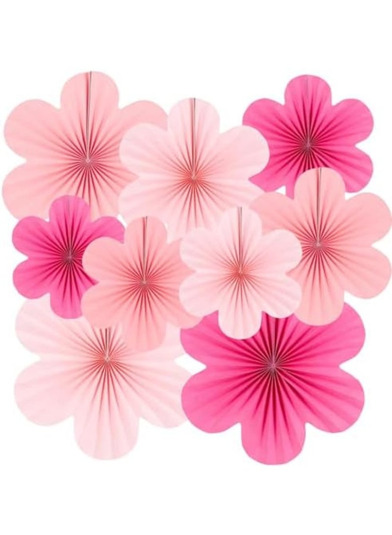 SYOSI 9pcs Hot Pink Paper Flower Decorations - Large Hanging Floral Ornaments with Party Fans for Wedding Backdrops, Baby Showers, Birthday Parties & Photo Booth Displays - Image 1