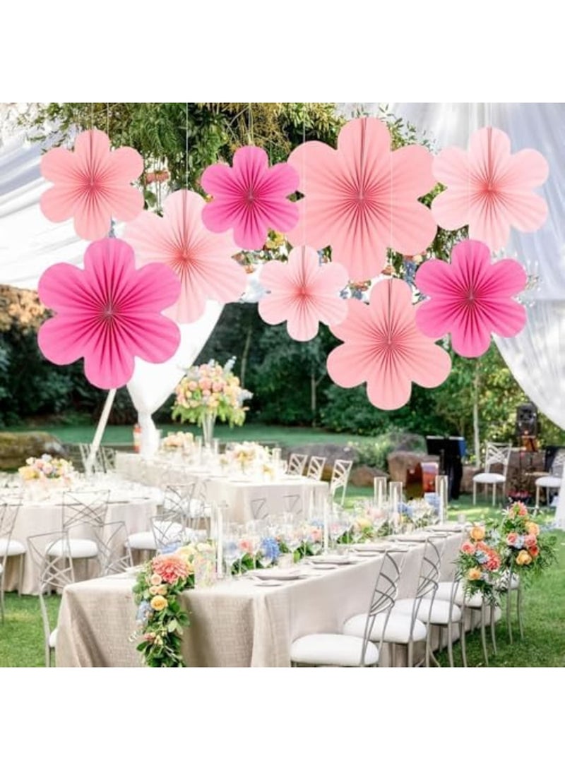 SYOSI 9pcs Hot Pink Paper Flower Decorations - Large Hanging Floral Ornaments with Party Fans for Wedding Backdrops, Baby Showers, Birthday Parties & Photo Booth Displays - Image 3