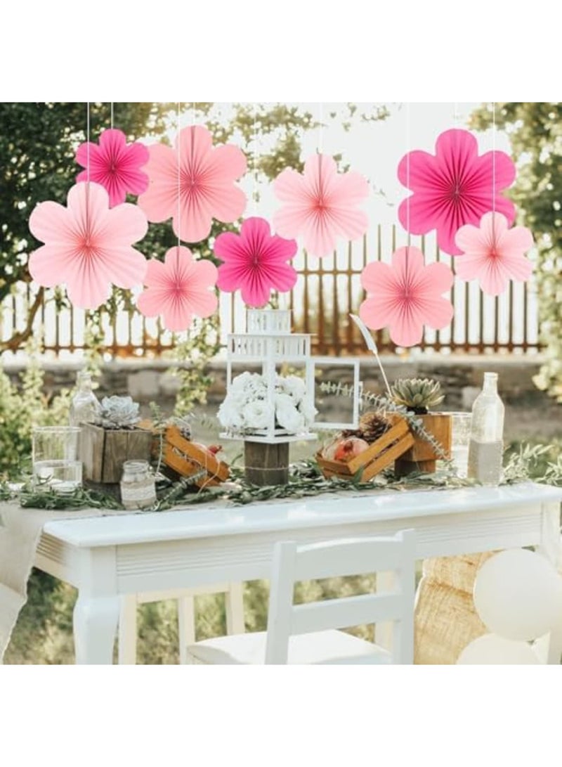SYOSI 9pcs Hot Pink Paper Flower Decorations - Large Hanging Floral Ornaments with Party Fans for Wedding Backdrops, Baby Showers, Birthday Parties & Photo Booth Displays - Image 5