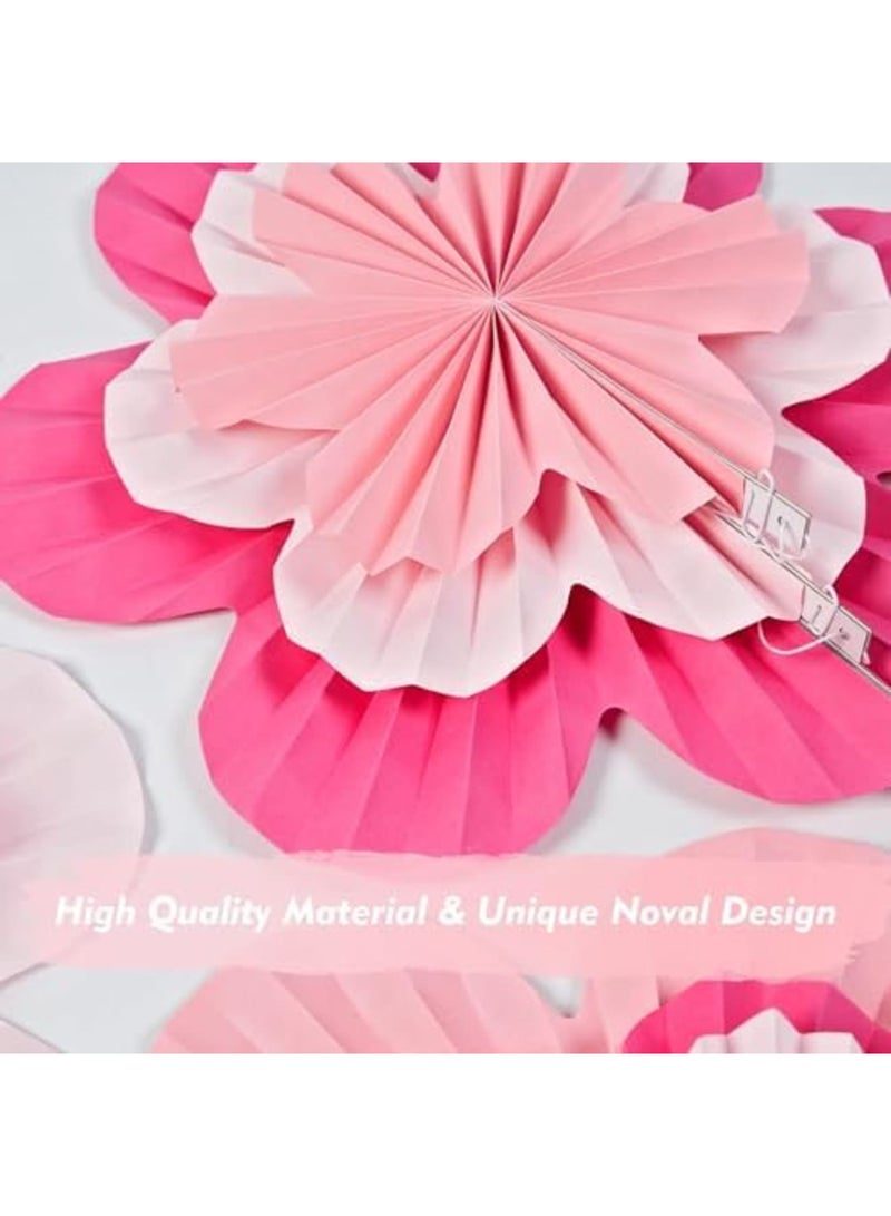 SYOSI 9pcs Hot Pink Paper Flower Decorations - Large Hanging Floral Ornaments with Party Fans for Wedding Backdrops, Baby Showers, Birthday Parties & Photo Booth Displays - Image 2