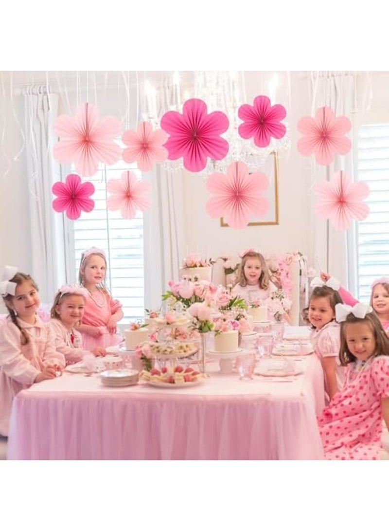 SYOSI 9pcs Hot Pink Paper Flower Decorations - Large Hanging Floral Ornaments with Party Fans for Wedding Backdrops, Baby Showers, Birthday Parties & Photo Booth Displays - Image 4