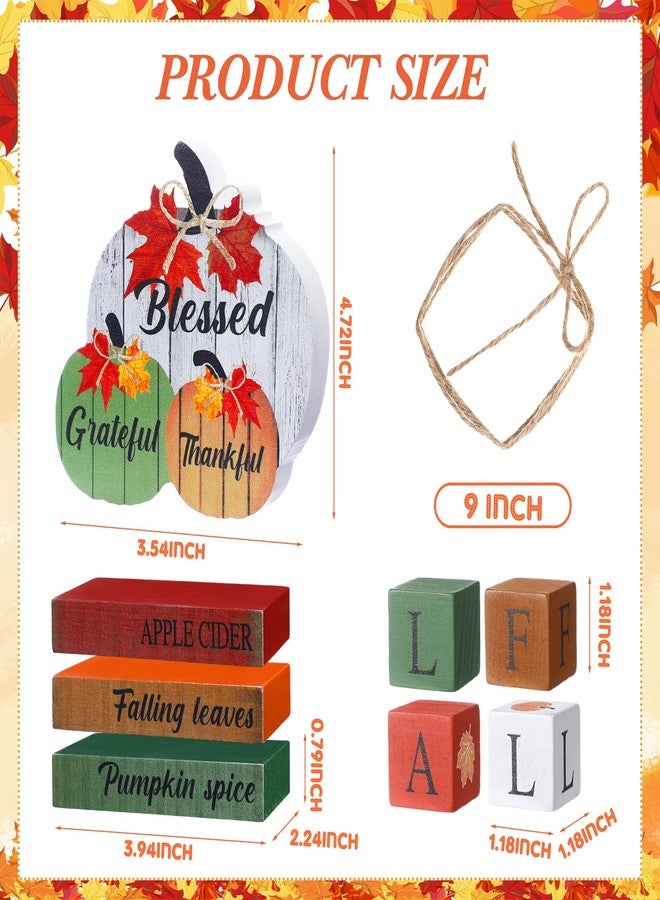 Vercraft 8 Pcs Fall Wooden Pumpkin Decorations Thanksgiving Blessed Grateful Thankful Table Centerpieces Wooden Block Signs for Autumn Harvest Farmhouse Thanksgiving Home Party Decor Supplies - Image 2
