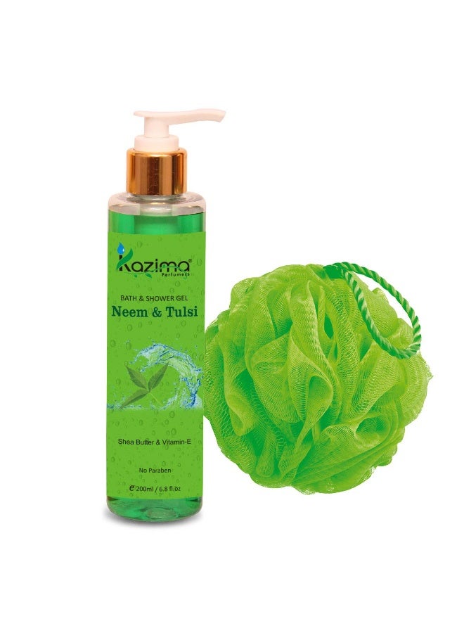 KAZIMA Neem & Tulsi Bath Shower Gel & Luxury Body Wash (200ML) with Shea Butter, Vitamin E, Aloe Vera, Rose, Lavender, Honey & Sandalwood (Free From Parabens) - Image 2
