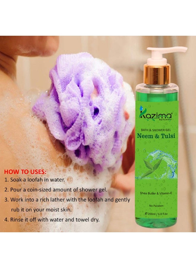 KAZIMA Neem & Tulsi Bath Shower Gel & Luxury Body Wash (200ML) with Shea Butter, Vitamin E, Aloe Vera, Rose, Lavender, Honey & Sandalwood (Free From Parabens) - Image 3