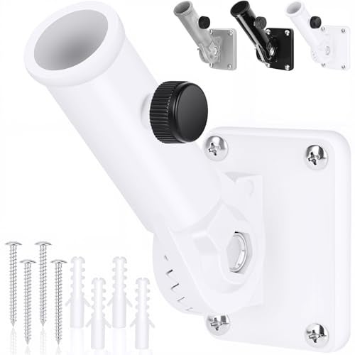 HPGOED Flag Pole Holder, Outside House Flag Pole Bracket, Heavy Duty Metal Flag Mount, Aluminum Alloy Mounting Brackets, Outdoor Adjustable Flag Holder- Strong Rust Free, Multi-Position 1 inch White - Image 1