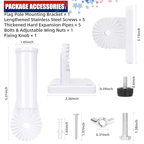 HPGOED Flag Pole Holder, Outside House Flag Pole Bracket, Heavy Duty Metal Flag Mount, Aluminum Alloy Mounting Brackets, Outdoor Adjustable Flag Holder- Strong Rust Free, Multi-Position 1 inch White - Image 2