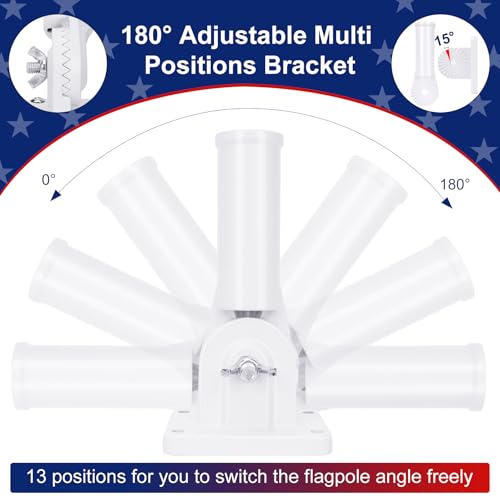 HPGOED Flag Pole Holder, Outside House Flag Pole Bracket, Heavy Duty Metal Flag Mount, Aluminum Alloy Mounting Brackets, Outdoor Adjustable Flag Holder- Strong Rust Free, Multi-Position 1 inch White - Image 5