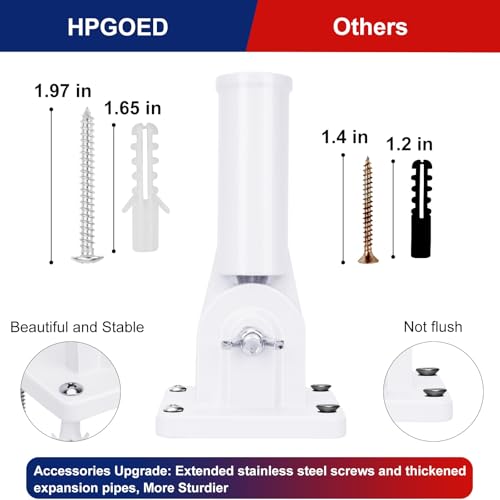 HPGOED Flag Pole Holder, Outside House Flag Pole Bracket, Heavy Duty Metal Flag Mount, Aluminum Alloy Mounting Brackets, Outdoor Adjustable Flag Holder- Strong Rust Free, Multi-Position 1 inch White - Image 4