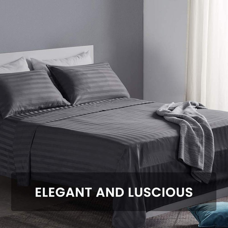 LINENWALAS LINENWALAS Summer Special AntiPilling Cotton 310TC Satin Stripes Double Bedsheet with 2 Pillow Covers Grey  - Image 4