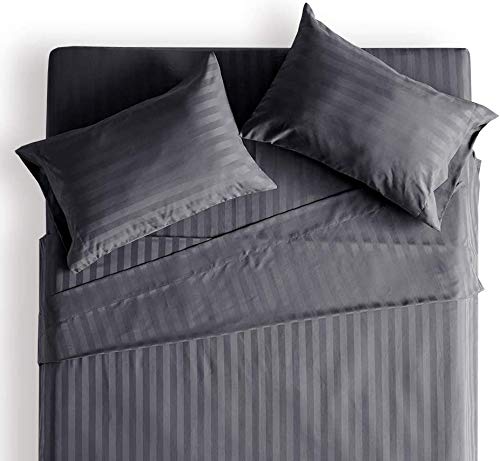 LINENWALAS LINENWALAS Summer Special AntiPilling Cotton 310TC Satin Stripes Double Bedsheet with 2 Pillow Covers Grey  - Image 2