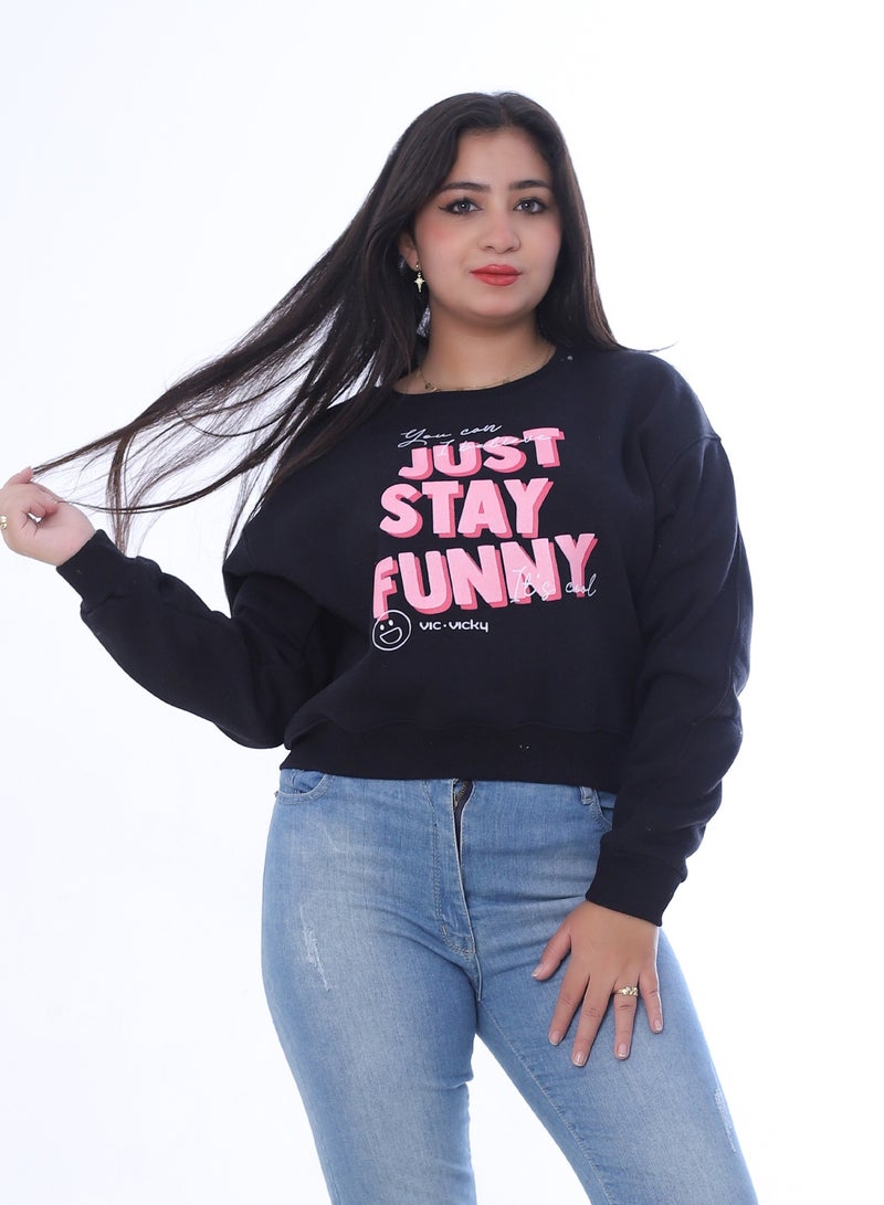 BEBO Women's sweatshirt, graphic print, long sleeve_Black - Image 1