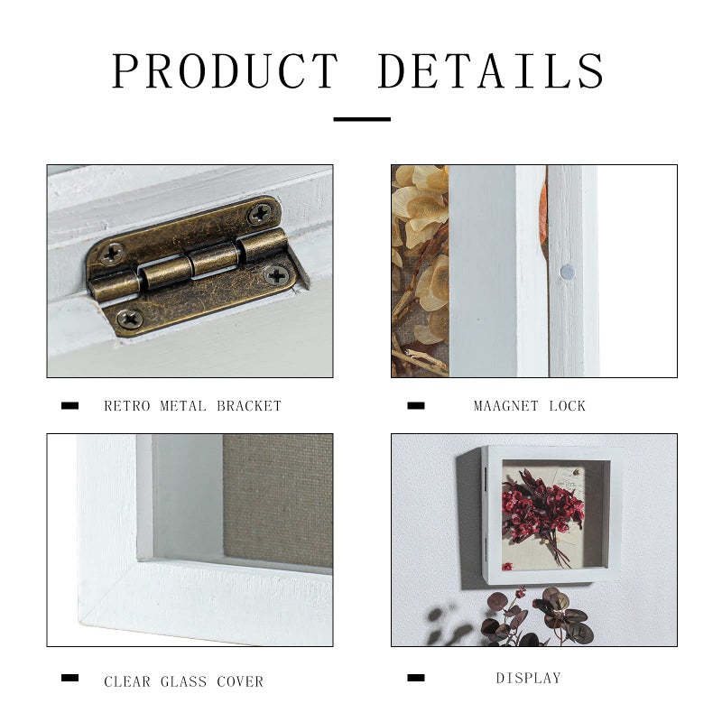 Freezing point Shadow Box Frame 8x8 Shadow Boxes Display Case with Linen Back Memorabilia Awards Medals Bouquet Photos Picture Badge Wedding Memory Box for Keepsakes White Small Pin Board White - Image 4