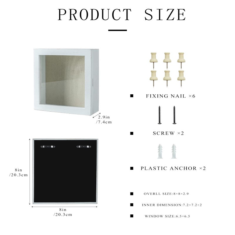 Freezing point Shadow Box Frame 8x8 Shadow Boxes Display Case with Linen Back Memorabilia Awards Medals Bouquet Photos Picture Badge Wedding Memory Box for Keepsakes White Small Pin Board White - Image 5