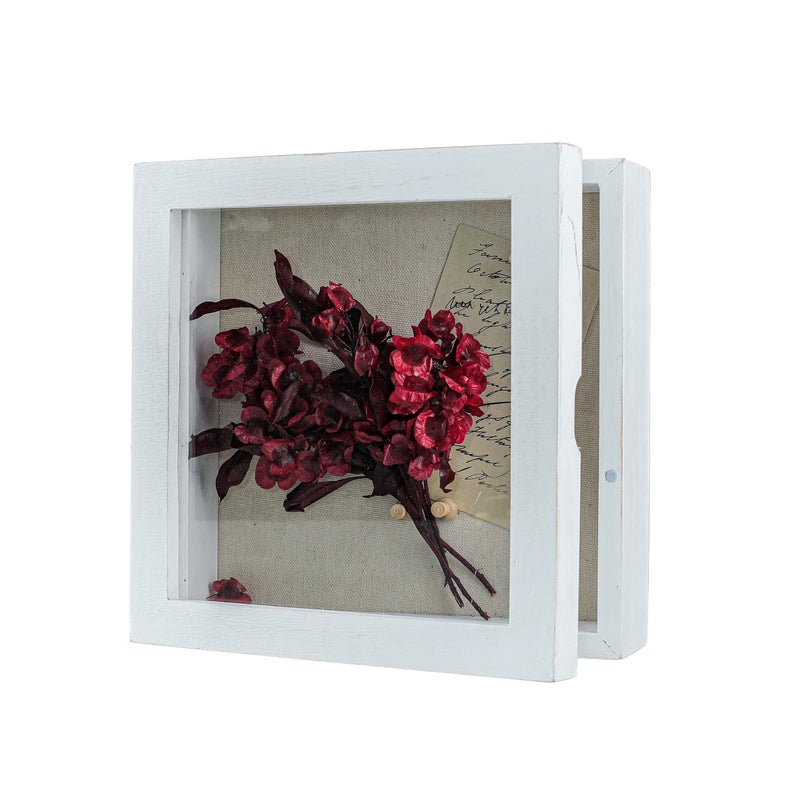 Freezing point Shadow Box Frame 8x8 Shadow Boxes Display Case with Linen Back Memorabilia Awards Medals Bouquet Photos Picture Badge Wedding Memory Box for Keepsakes White Small Pin Board White - Image 1
