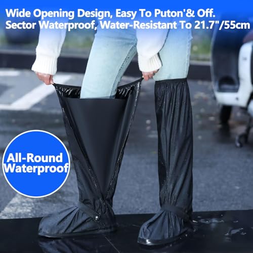 Massmot 23.62 Inch Rain Shoes Cover for Men Women, Tall Waterproof Shoe Cover Protector, Reusable PVC Shoe Cover for Rainy Season with Reflective Strips for Outdoor Activities and Rainy Season (Black, 10UK) - Image 3
