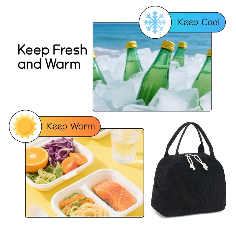 Bluboon Lunch Bag for Women Men Cute Corduroy Lunch Tote Bags Reusable Insulated Lunch Box Large Capacity Reusable Insulated Cooler for Work Picnic or Travel - Image 3