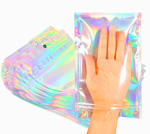 Trunple Smell Proof Bags  Resealable Foil Pouch Mylar Sample Bag Great for Party Favor Food Storage Holographic Color 50Pcs55x8 Inch