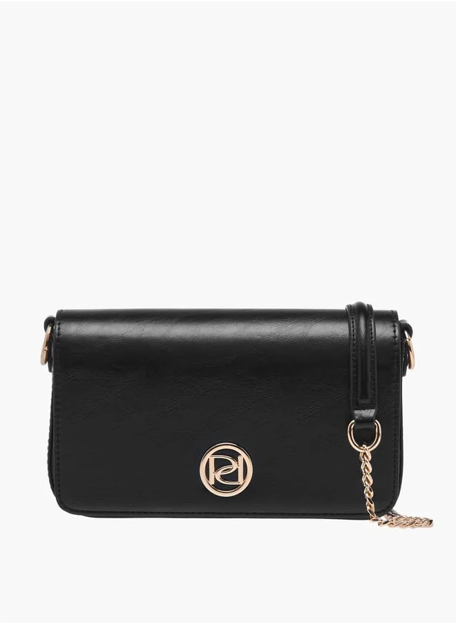 بابريكا Women Logo Detail Crossbody Bag with Chain Strap and Flap Closure