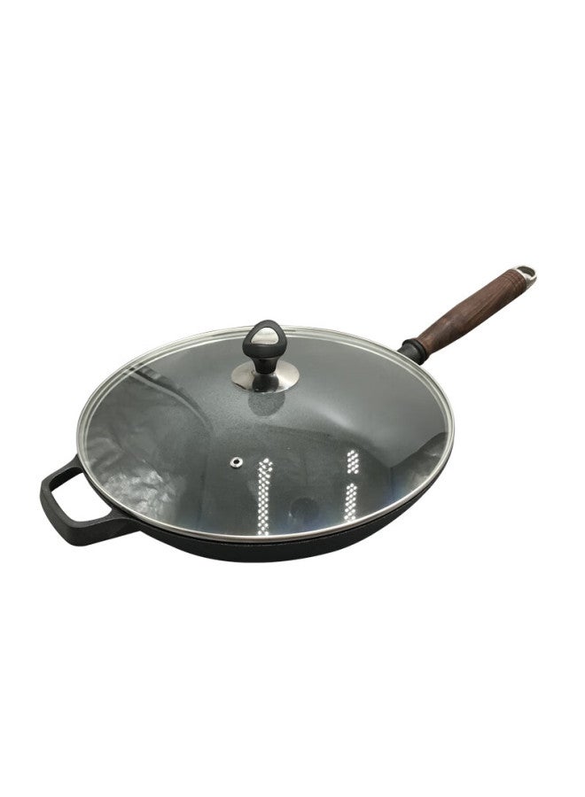 Telssida 32cm Traditional Thick Cast Iron Wok, Uncoated Round Bottom Frying Pan, Non-stick, For Home Use, Pointed Bottom - Image 3