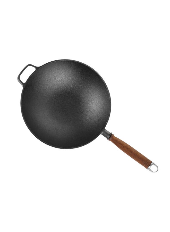 Telssida 32cm Traditional Thick Cast Iron Wok, Uncoated Round Bottom Frying Pan, Non-stick, For Home Use, Pointed Bottom - Image 4