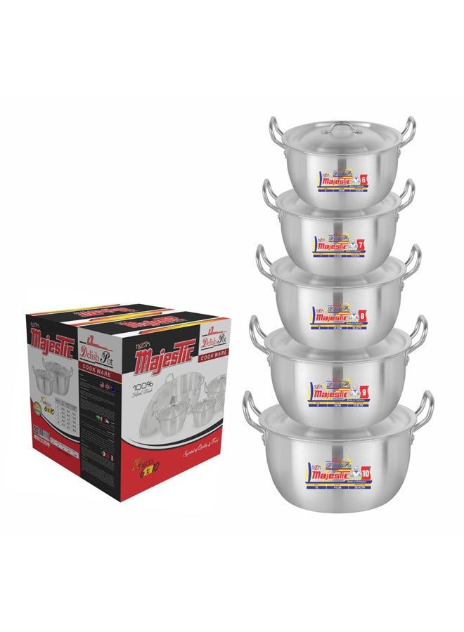 ماجيستك ميتال تشطيب ديليش قدر طهي 5 قطع 6 × 10 مقاس 30 سم 33 سم 35 سم 38 سم 41 سم مع اغطية فولاذية ومقابض متينة - Image 1