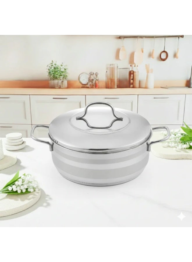 Julia Elite Stainless Steel Shallow Casserole 26cm with Lid - Silver - Stainless Steel Non-Stick - Induction Ready