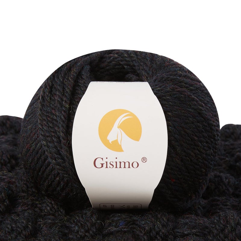 Gisimo 100% Merino Wool Yarn, 3-Ply Luxurious and Soft Yarn for Hand Knitting & Crocheting (Black, 1Ball) - Image 1