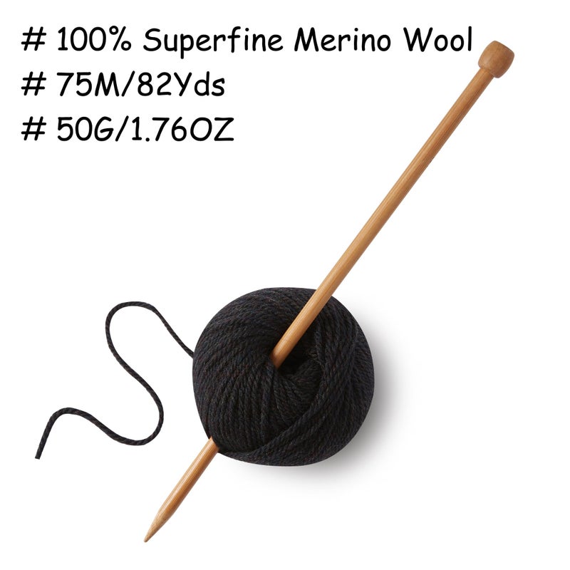 Gisimo 100% Merino Wool Yarn, 3-Ply Luxurious and Soft Yarn for Hand Knitting & Crocheting (Black, 1Ball) - Image 3