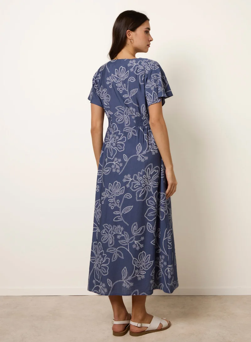 Blue Vanilla Button Front Midi Dress