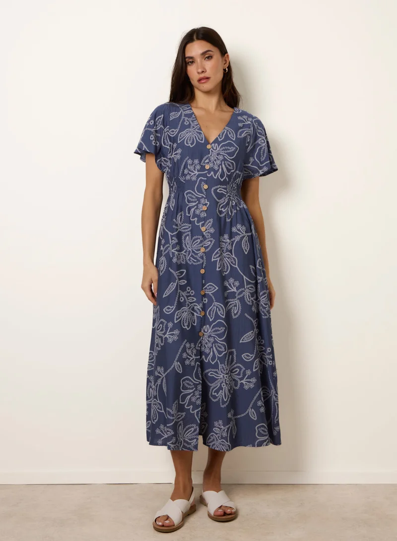 Blue Vanilla Button Front Midi Dress