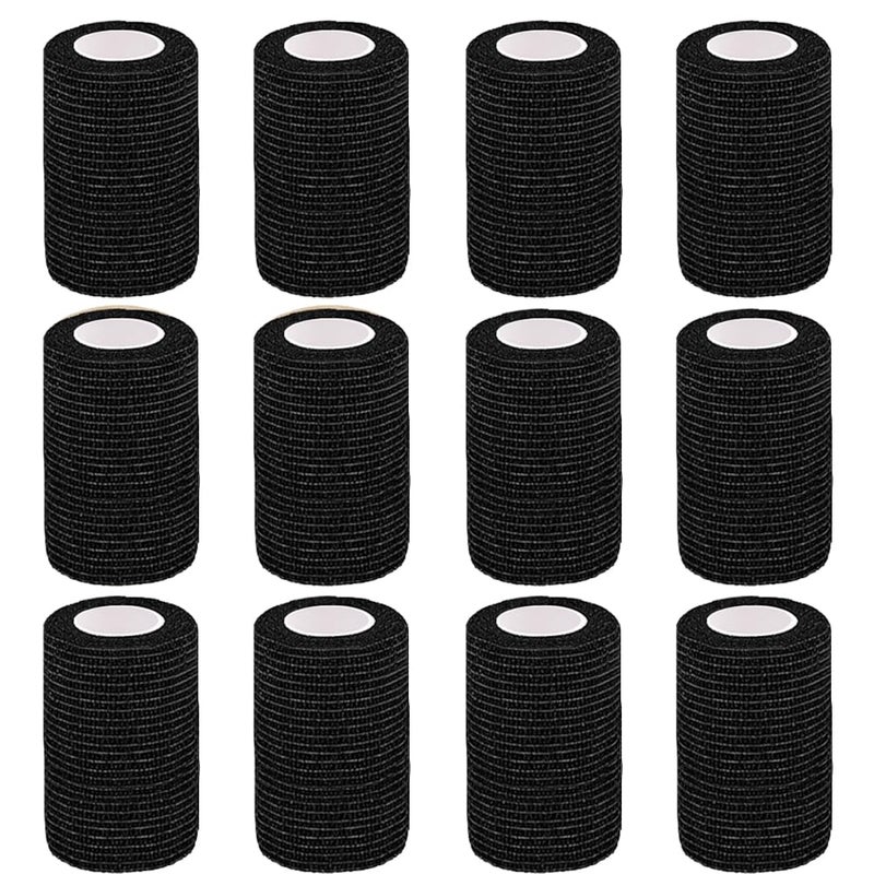 Clooflar 12 Pack Self Adhesive Bandage Wrap,3" X 5 Yards Black Elastic Cohesive Bandage for Sports,Wrist,Ankle,Vet Wrap,Grip Tape - Image 1