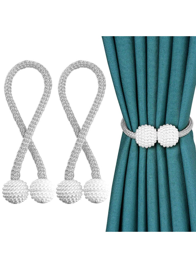 RAMCHA RAMCHA Round Pearl Polyester and Magnet Curtain Tiebacks Drapery Holdbacks Binding Tie Band for Living Room Decoration Medium Grey Set of 2 Pieces Standard SWT101  - Image 1