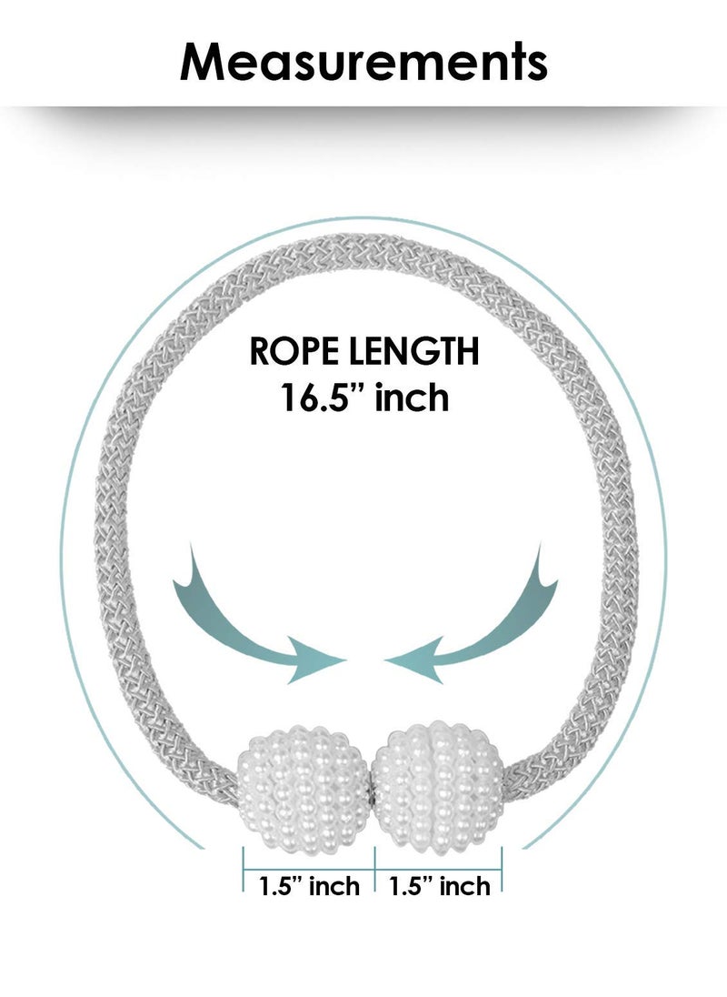 RAMCHA RAMCHA Round Pearl Polyester and Magnet Curtain Tiebacks Drapery Holdbacks Binding Tie Band for Living Room Decoration Medium Grey Set of 2 Pieces Standard SWT101  - Image 2