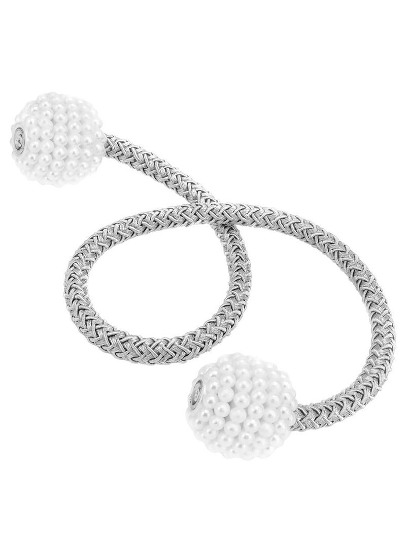 RAMCHA RAMCHA Round Pearl Polyester and Magnet Curtain Tiebacks Drapery Holdbacks Binding Tie Band for Living Room Decoration Medium Grey Set of 2 Pieces Standard SWT101  - Image 3