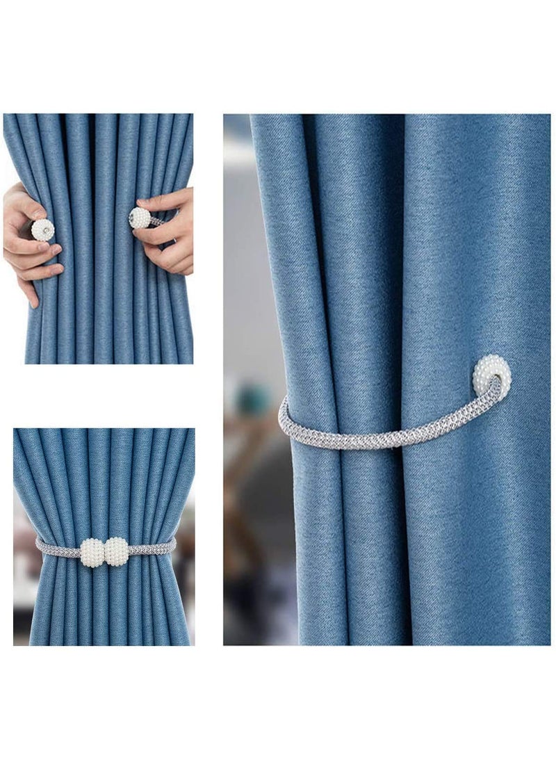 RAMCHA RAMCHA Round Pearl Polyester and Magnet Curtain Tiebacks Drapery Holdbacks Binding Tie Band for Living Room Decoration Medium Grey Set of 2 Pieces Standard SWT101  - Image 5