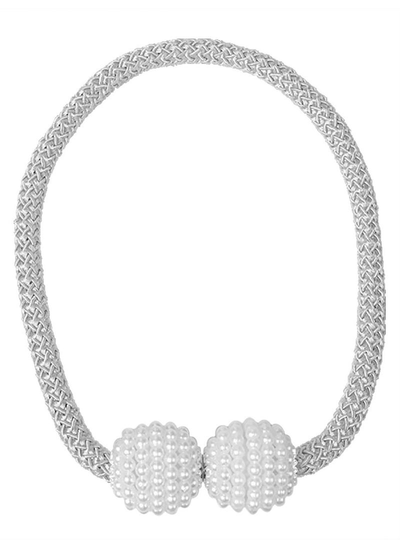 RAMCHA RAMCHA Round Pearl Polyester and Magnet Curtain Tiebacks Drapery Holdbacks Binding Tie Band for Living Room Decoration Medium Grey Set of 2 Pieces Standard SWT101  - Image 4
